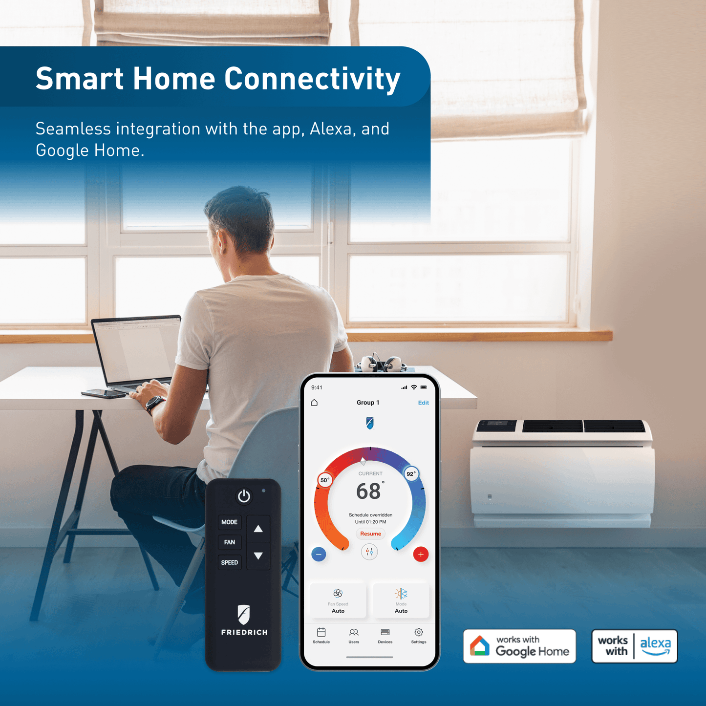 WHVT14B33A Friedrich WallMaster Inverter 14,000 BTU 230V Smart Through-the-Wall Air Conditioner with Heat Pump