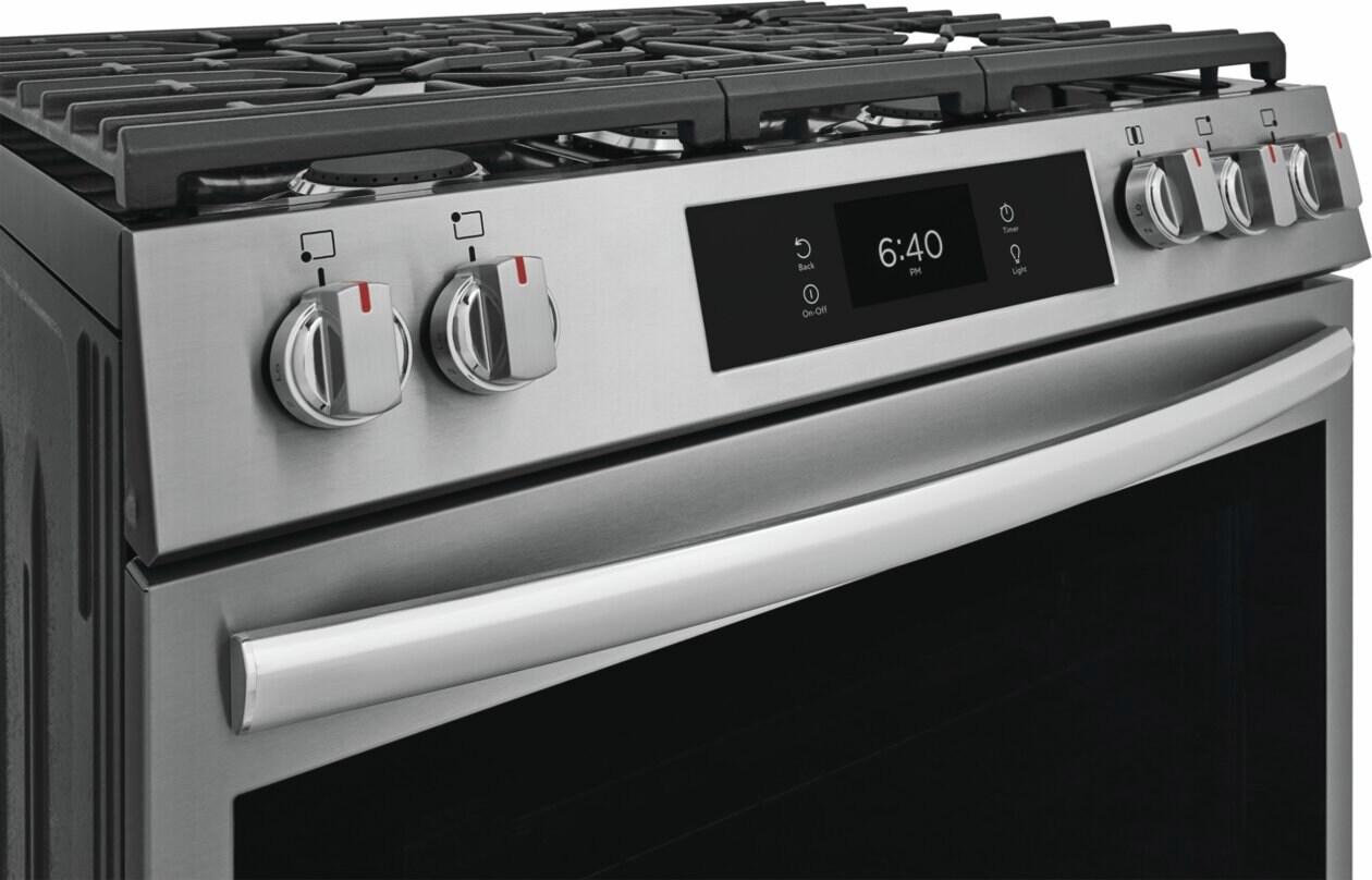 Frigidaire GCFG3070BF 30" Front Control Gas Range with Stone-Baked Pizza