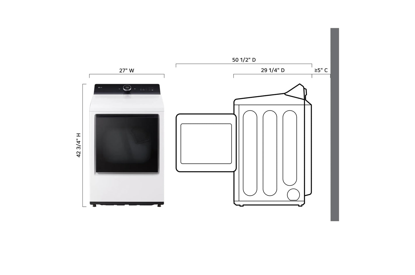 Lg DLEX8600WE 7.3 cu. ft. Ultra Large High Efficiency Electric TurboSteam™ LG EasyLoad™ Door, Wi-Fi Connectivity, White