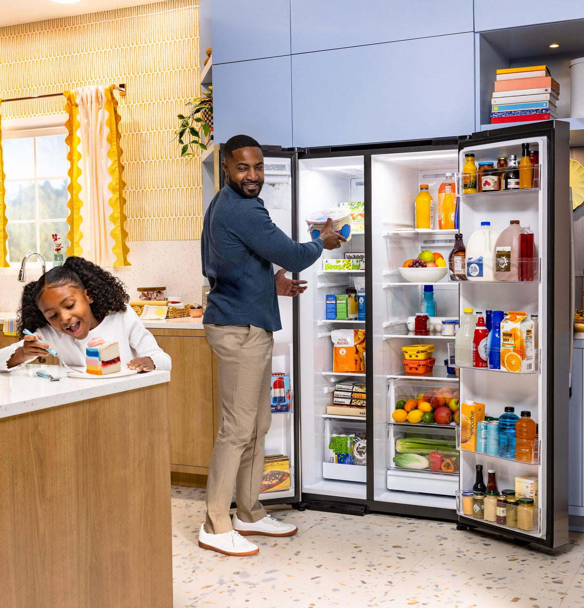 GZS24NYYFS GE® 23.6 Cu. Ft. Counter-Depth Side-By-Side Refrigerator with Extra Tall Dispenser and In-Door Icemaker