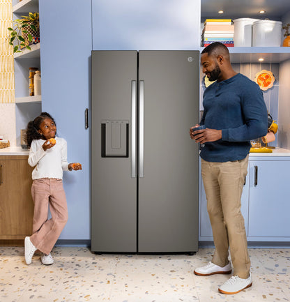 GZS24NMYES GE® 23.6 Cu. Ft. Counter-Depth Side-By-Side Refrigerator with Extra Tall Dispenser and In-Door Icemaker