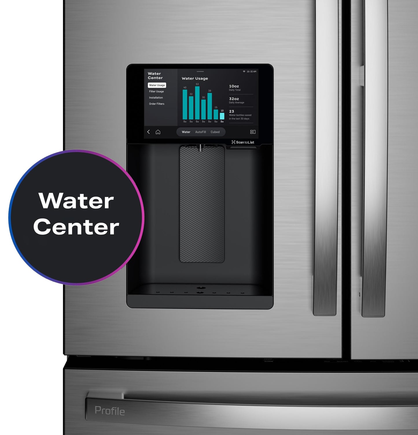 PVD28HYYFS GE Profile™ ENERGY STAR® 27.9 Cu. Ft. Smart 4-Door French-Door Refrigerator with Kitchen Assistant™