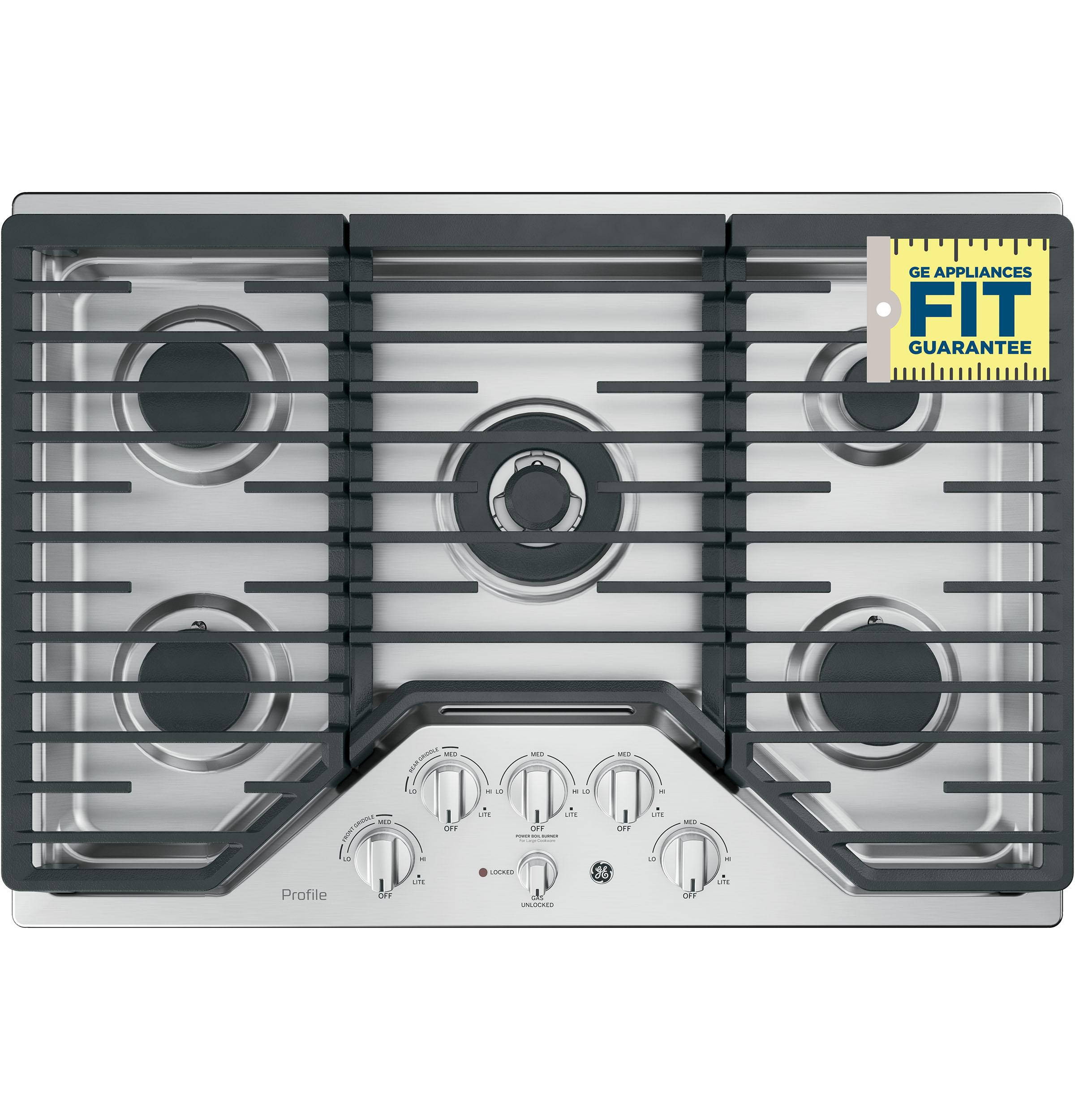 PGP9030SLSS GE Profile™ 30" Built-In Tri-Ring Gas Cooktop with 5 Burners and Included Extra-Large Integrated Griddle