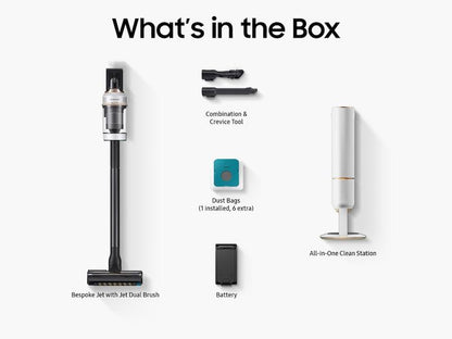 Samsung VS20A9580VW Bespoke Jet™ Cordless Stick Vacuum with All-in-One Clean Station® in Misty White