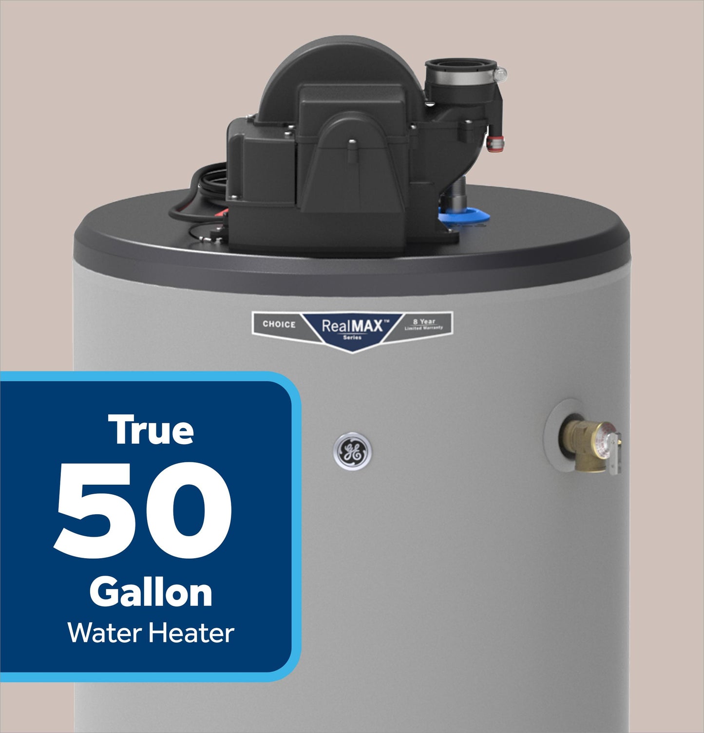 GG50T08AYV GE RealMAX Choice 50-Gallon Tall Natural Gas Power Vent Water Heater