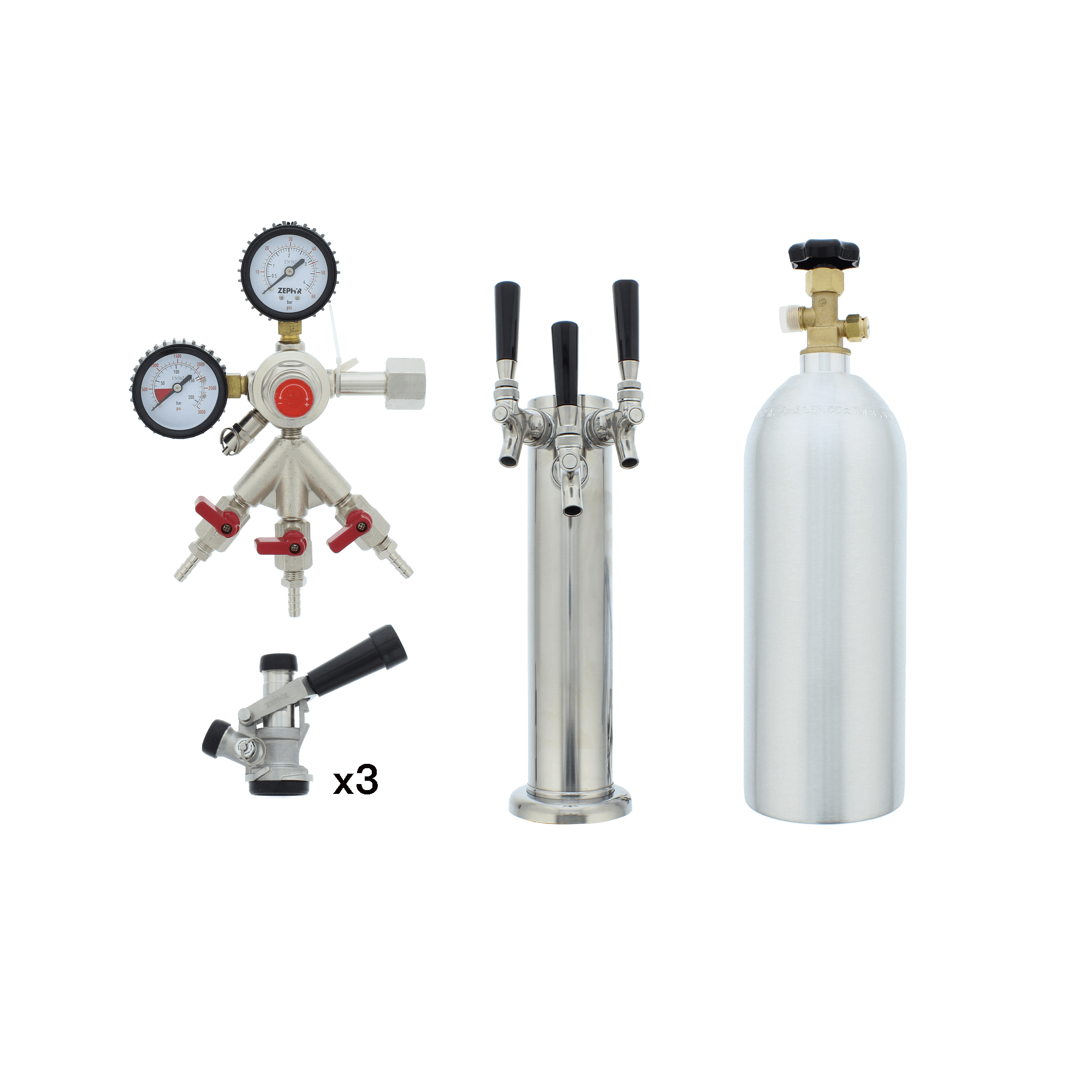 PRKFK03SSC Presrv Kegerator Triple Tap Kit, SS, CO2