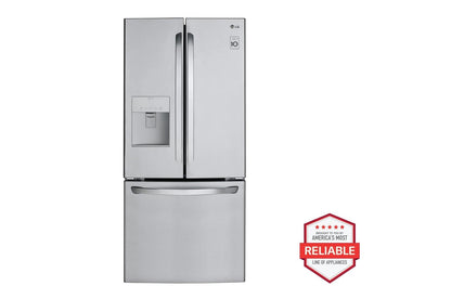 Lg LFDS22520SLREL6321SLDFN3432T 22 cu. ft. Standard-Depth Exterior Water Dispenser French Door Refrigerator with Freestanding Electric Range and Front Control Dishwasher Kitchen Package in Stainless Steel