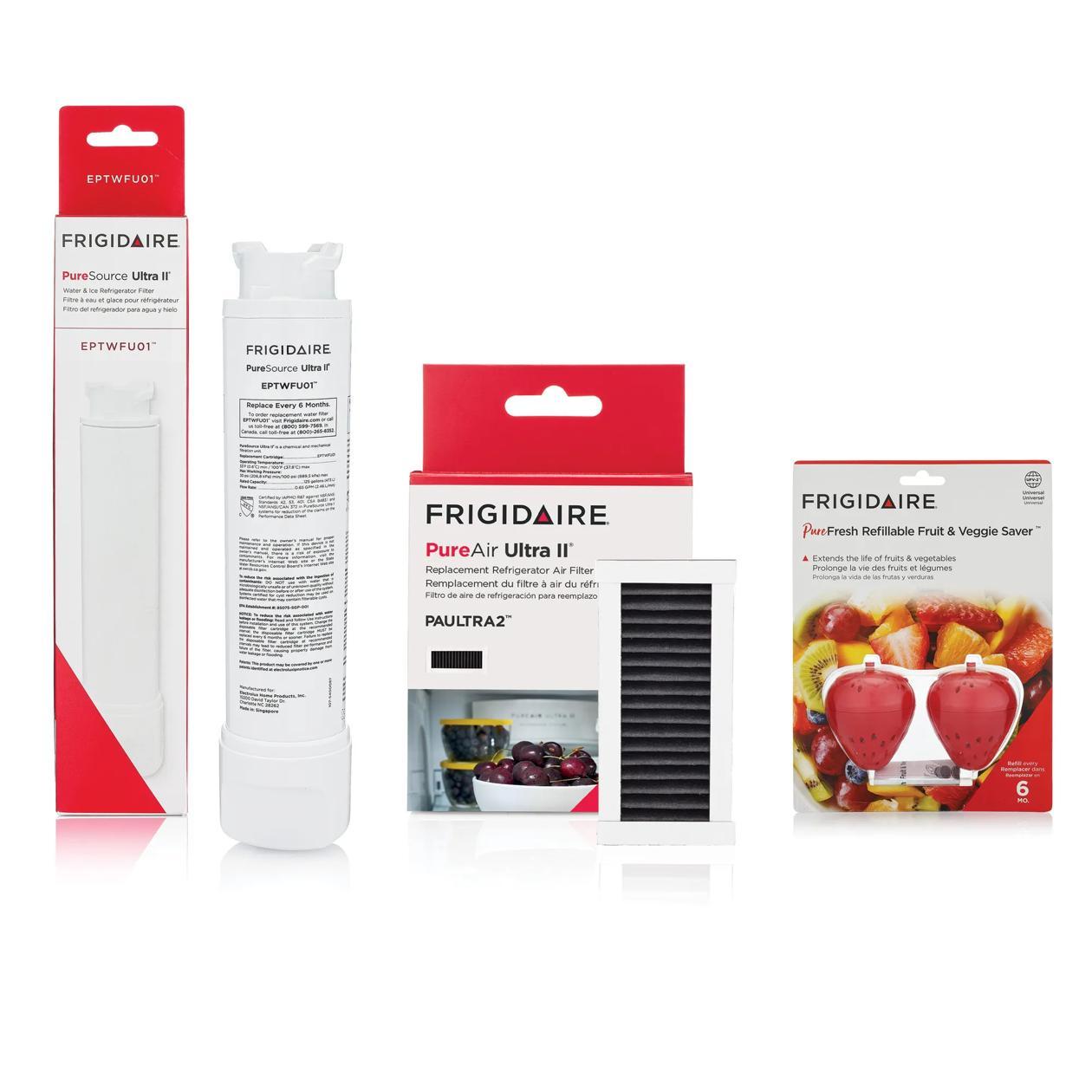 Frigidaire FRIGCOMBO5 EPTWFU01, PAULTRA2, and FRPFUFV2 Water and Air Filter Combo Kit with Produce Saver