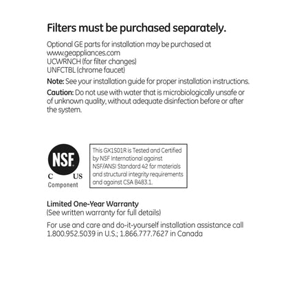 GX1S01R GE SINGLE STAGE WATER FILTRATION SYSTEM