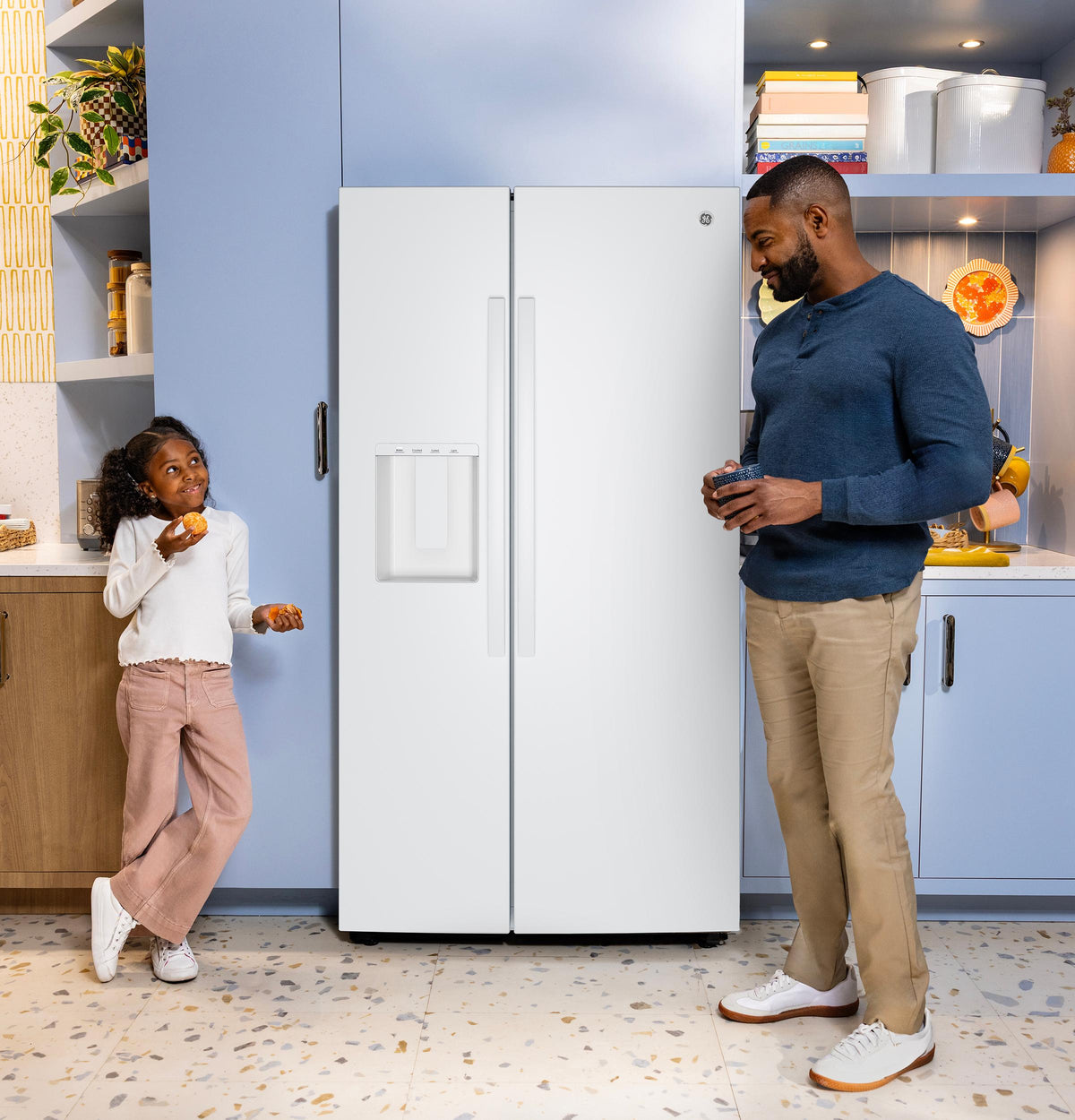GZS24NGYWW GE® 23.6 Cu. Ft. Counter-Depth Side-By-Side Refrigerator with Extra Tall Dispenser and In-Door Icemaker