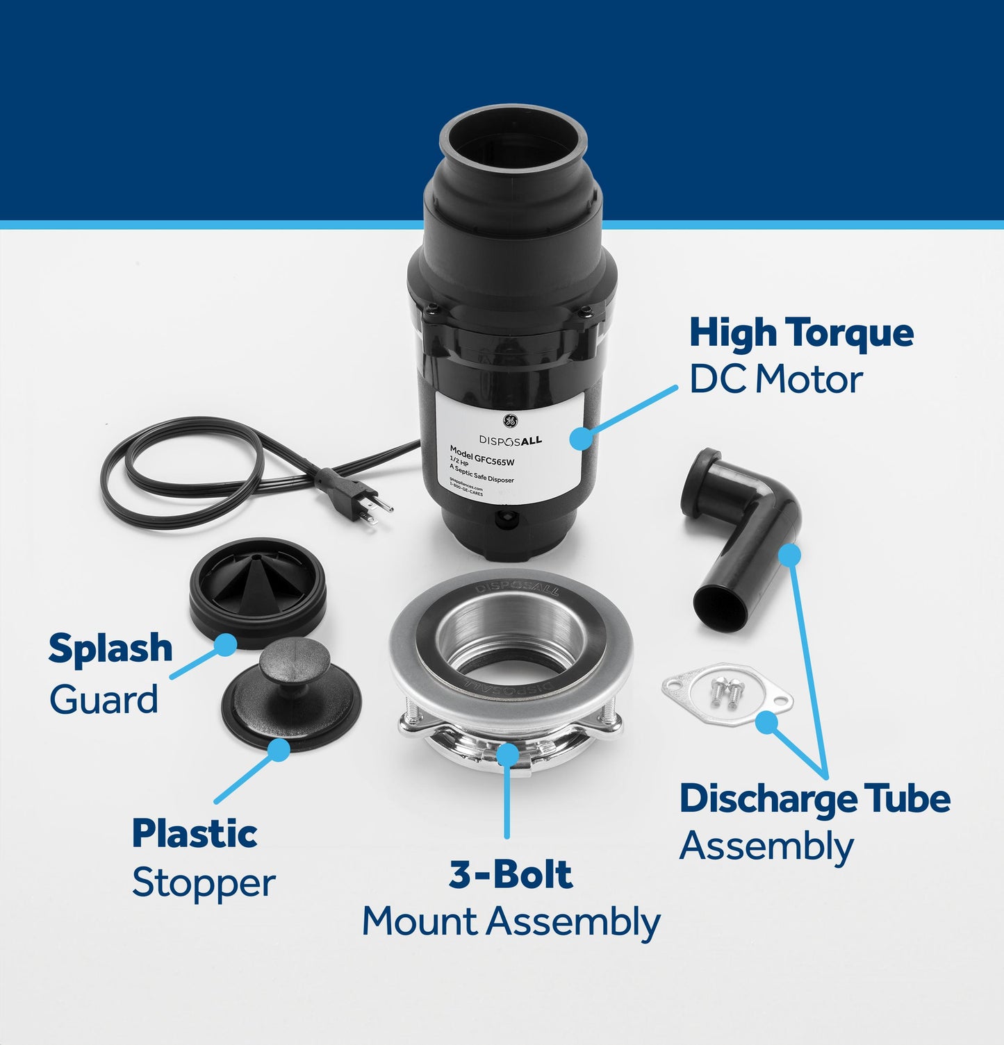 GFC565W GE DISPOSALL® 1/2 HP Continuous Feed Garbage Disposer Corded