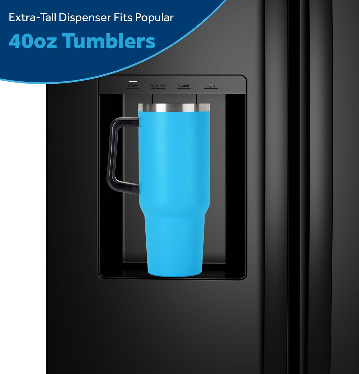 GZS24NGYBB GE® 23.6 Cu. Ft. Counter-Depth Side-By-Side Refrigerator with Extra Tall Dispenser and In-Door Icemaker
