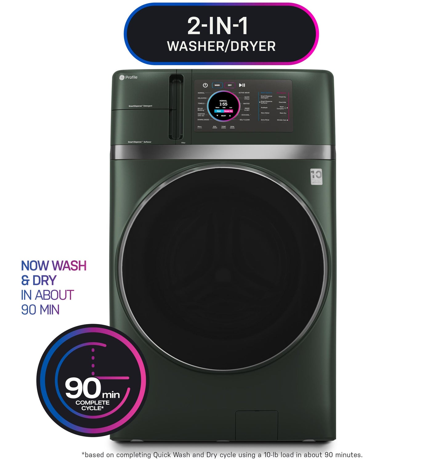 PFQ97HSPVGN GE Profile™ ENERGY STAR® 4.8 cu. ft. Capacity UltraFast Combo with Ventless Inverter Heat Pump Technology Washer/Dryer