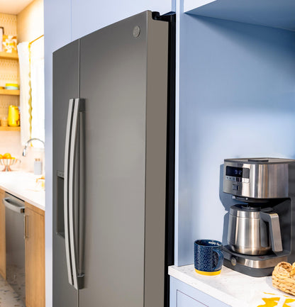 GZS24NMYES GE® 23.6 Cu. Ft. Counter-Depth Side-By-Side Refrigerator with Extra Tall Dispenser and In-Door Icemaker