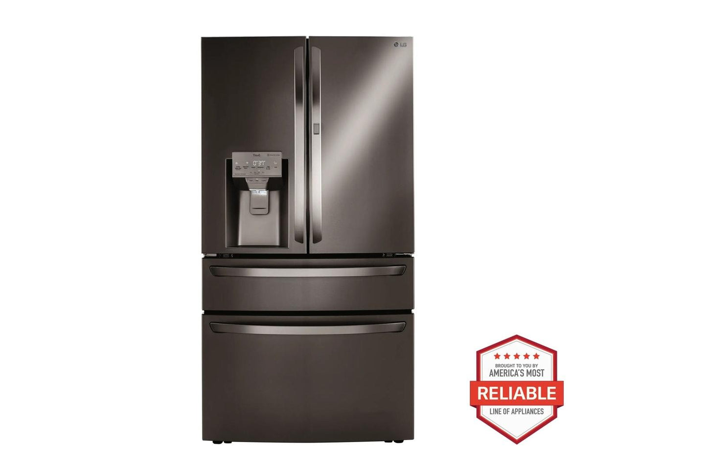 Lg LRMDS3006DLSGL6335ZMVEM1825ZLDNTM545D 30 cu. ft. Smart Refrigerator with Exterior Water Dispenser and Craft Ice™ with Slide-in Gas Range, FlushFit™ Top Control Dishwasher and Microwave Kitchen Package in Black Stainless Steel