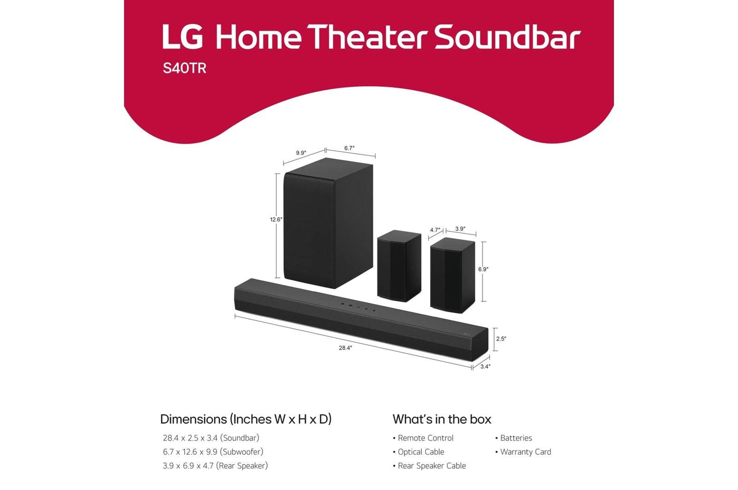 Lg S40TR S40TR LG Home Theater Soundbar with Dolby® and Rear Speakers, 4.1. channel