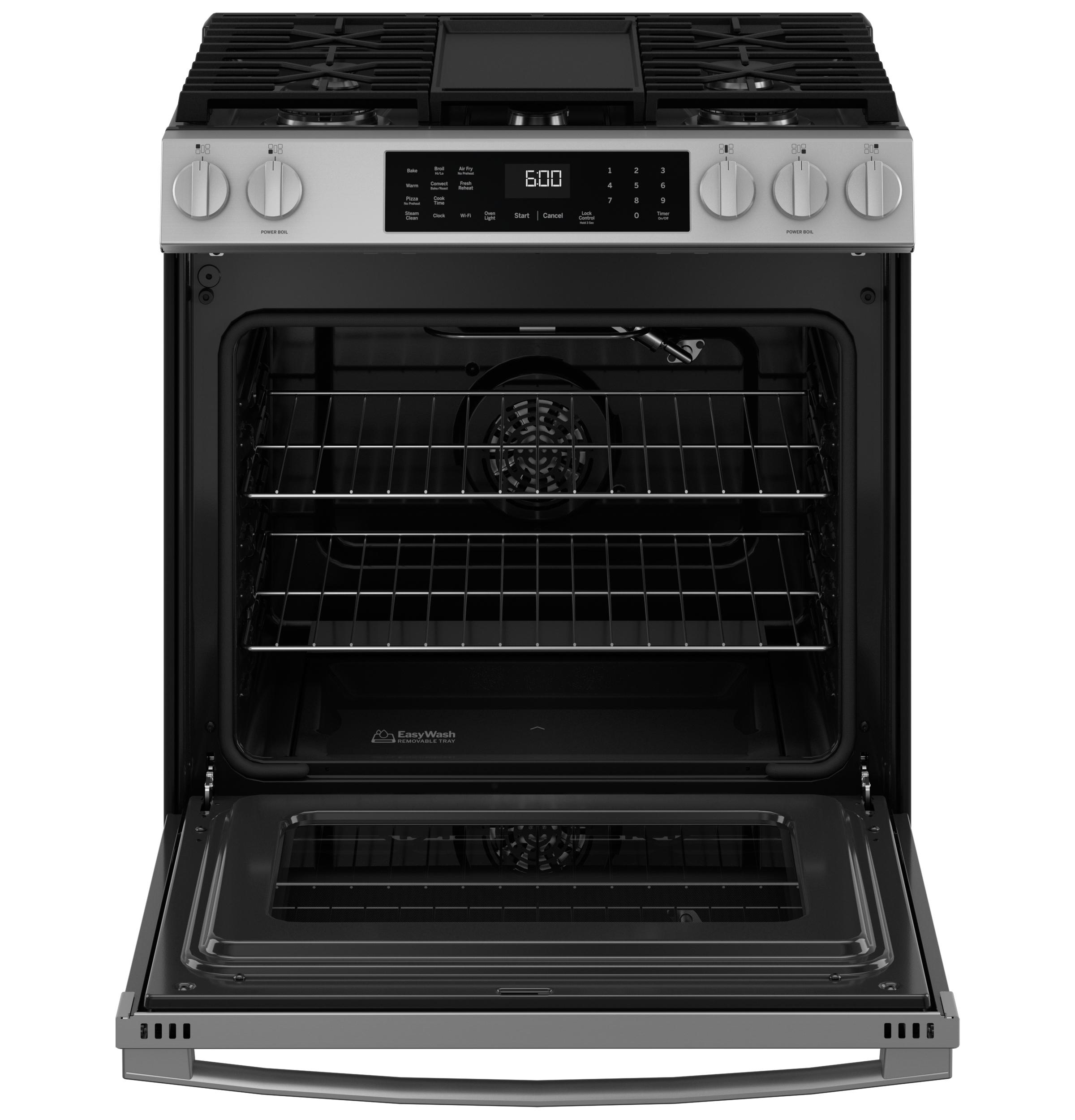 GGS600AVFS GE® 30" Slide-In Front-Control Convection Gas Range with No Preheat Air Fry and EasyWash™ Oven Tray