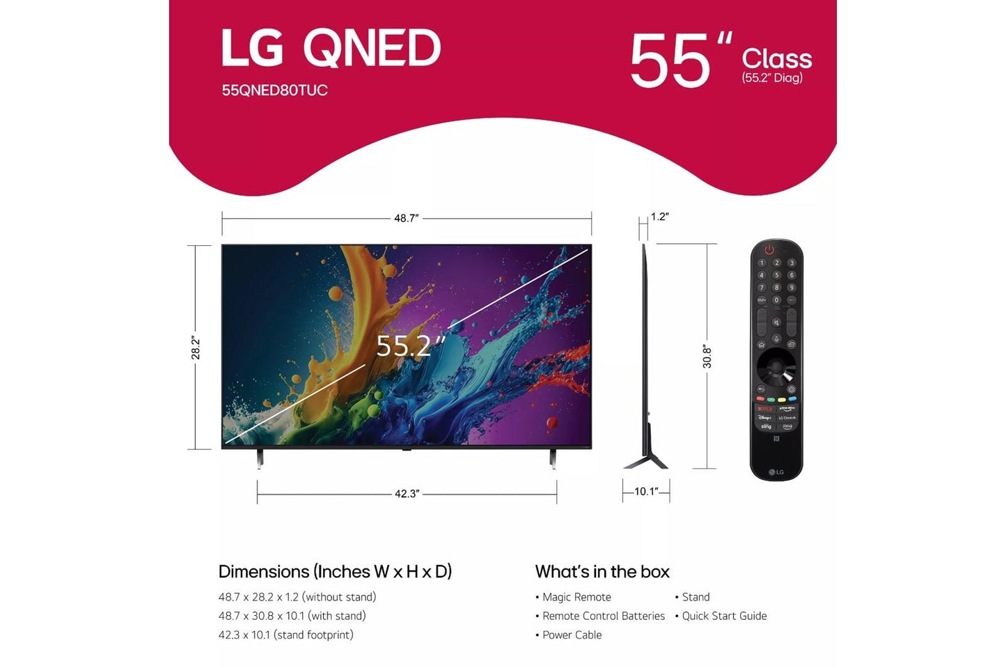 55QNED80TUC LG 55 Inch Class QNED80T Series 4K QNED TV with webOS 24