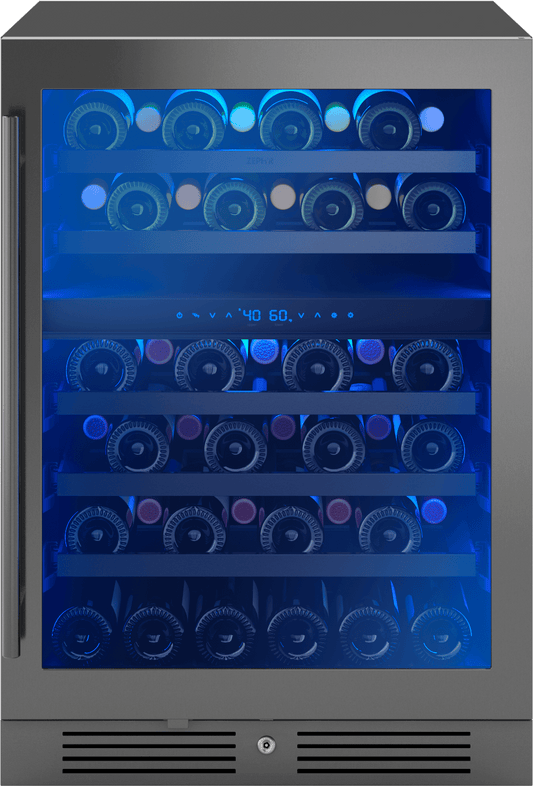 Zephyr PRW24C02CBSG Presrv Wine Cooler, 24in UC, Blk SS+Gls,Rvs Dr, 2Z