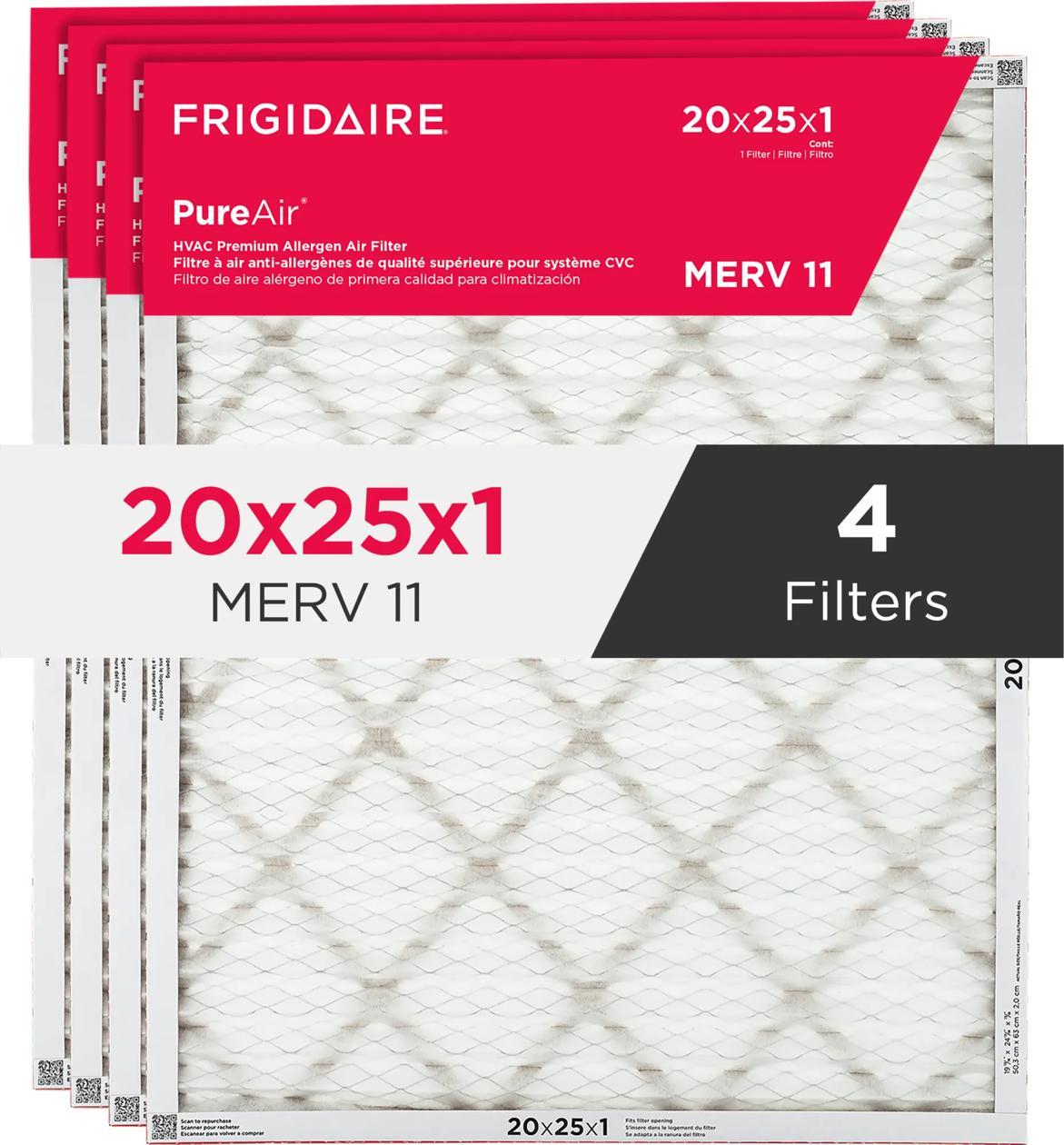Frigidaire HVAC2025114 PureAir® 20" x 25" x 1" MERV 11 Premium Allergen Air Filter - 4 Pack