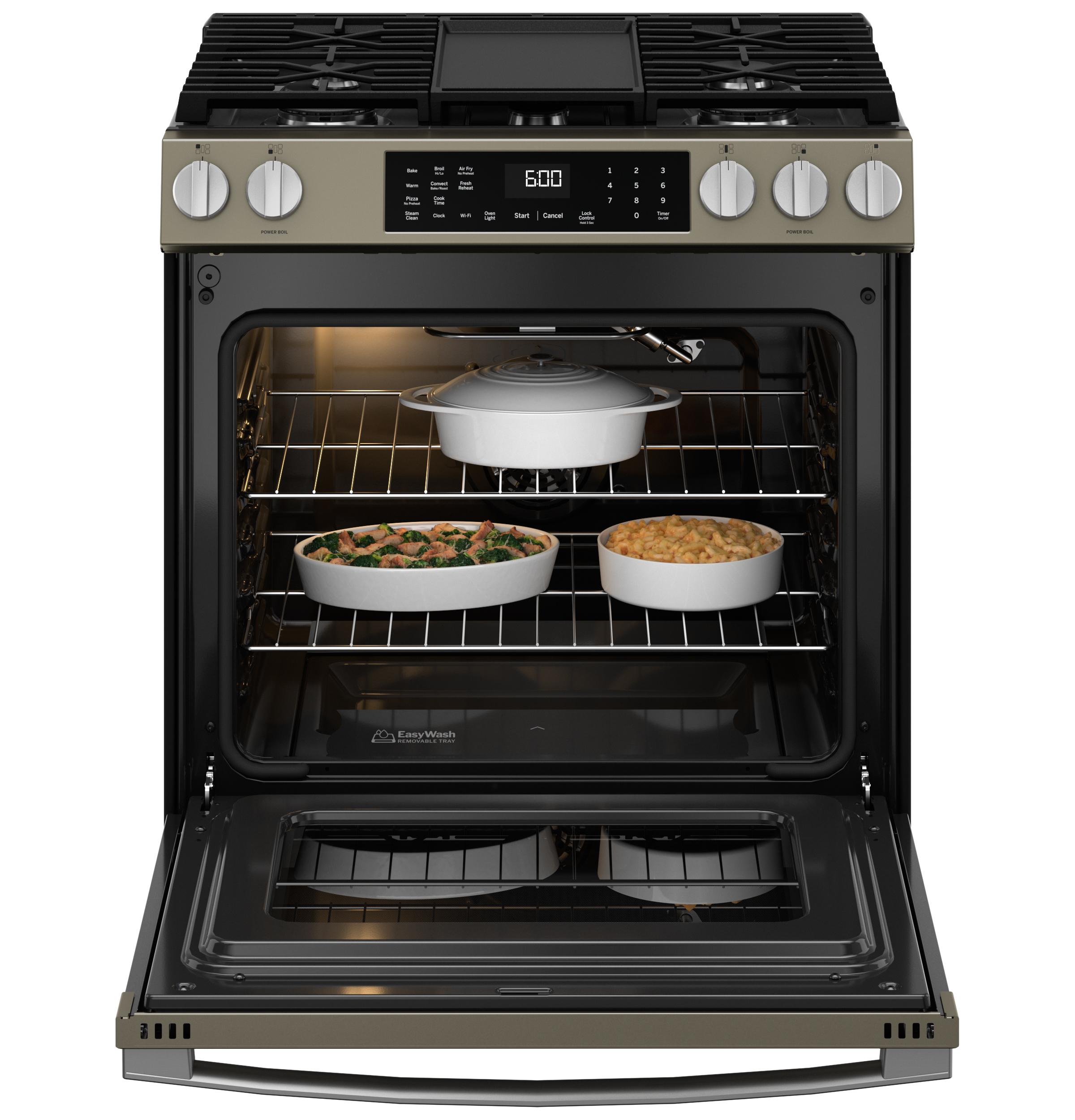 GGS600AVES GE® 30" Slide-In Front-Control Convection Gas Range with No Preheat Air Fry and EasyWash™ Oven Tray