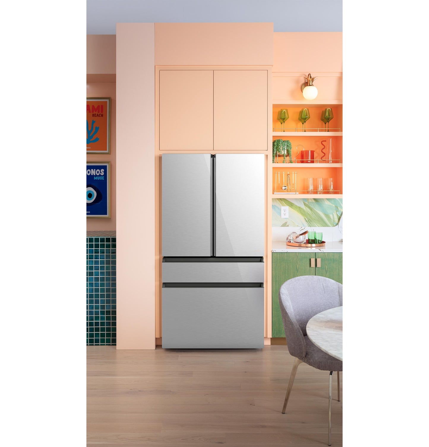 Cafe CJE23DM5WS5 CAF(EBACK)™ ENERGY STAR® 23.2 Cu. Ft. Smart Counter-Depth 4-Door French-Door Refrigerator in Platinum Glass With Dual-Dispense AutoFill Pitcher