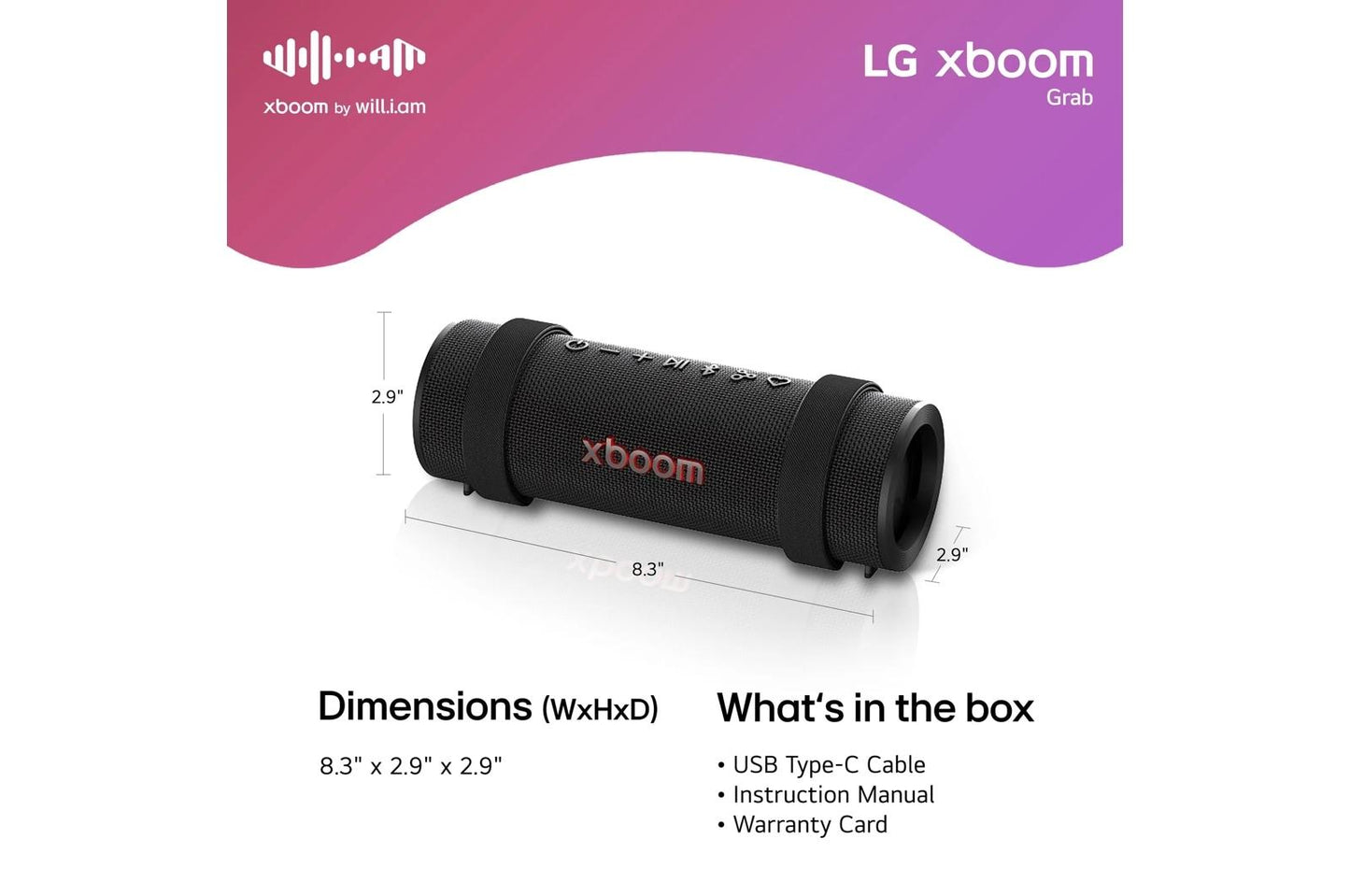 GRABAUSALBK LG xboom Grab  Bluetooth Speaker  xboom Signature Sound by will.i.am for Ultimate Portability