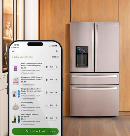 PVD28HYYFS GE Profile™ ENERGY STAR® 27.9 Cu. Ft. Smart 4-Door French-Door Refrigerator with Kitchen Assistant™