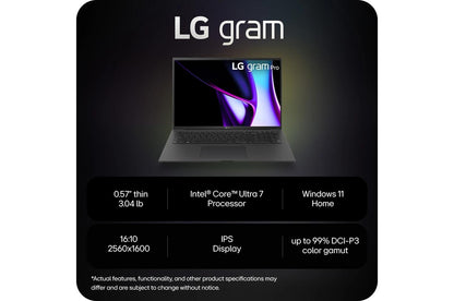 17Z90SPEADB9U1 LG gram Pro 17 Inch Thin and Lightweight Laptop, Intel® Evo™ Edition - AI-enabled Intel® Core™ Ultra 7 processor, NVIDIA RTX 3050, Windows 11 Home, 32GB RAM, 2TB (1TB x 2) SSD, Black