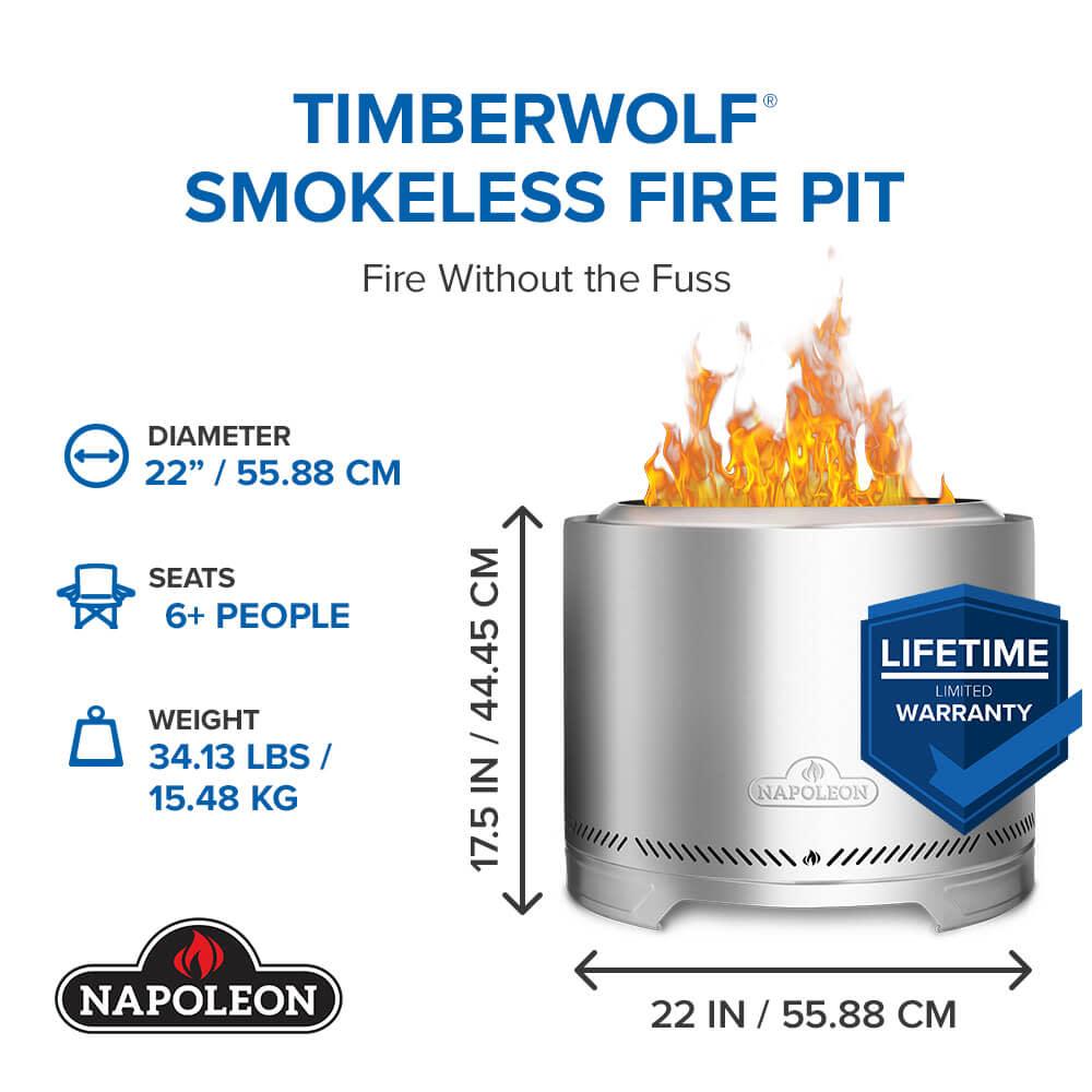 Napoleon Bbq NWFPLTISS Timberwolf Smokeless Fire Pit 22-inch, Stainless Steel , Wood, Stainless Steel