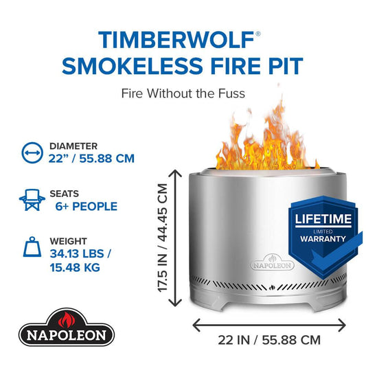 Napoleon Bbq NWFPLTISS Timberwolf Smokeless Fire Pit 22-inch, Stainless Steel , Wood, Stainless Steel