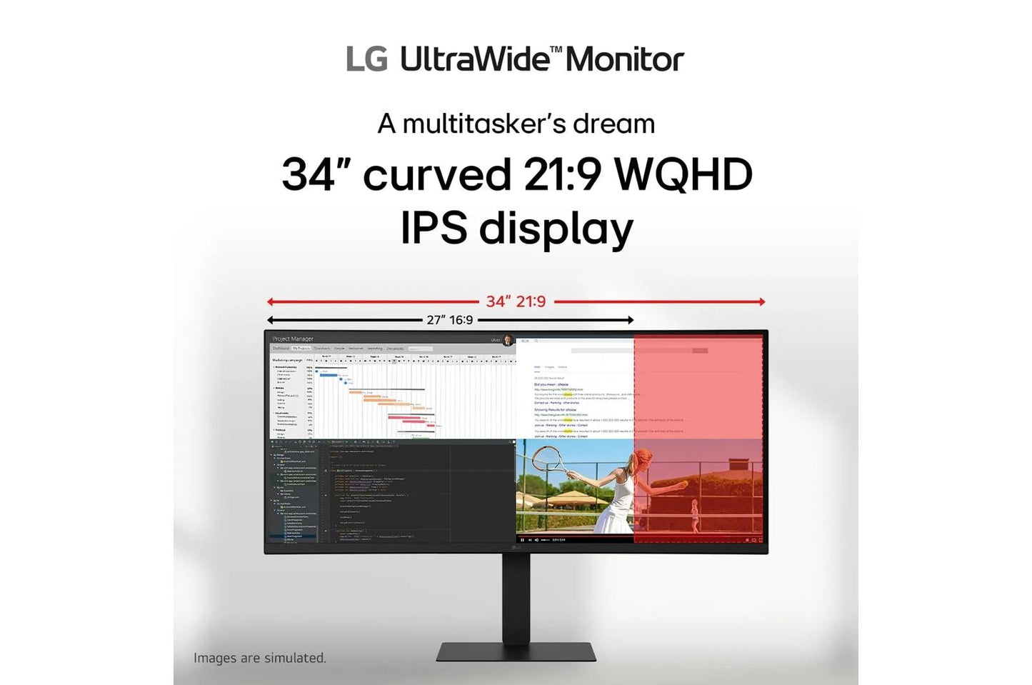 Lg 34U650AB 34 Inch UltraWide™ WQHD IPS 100Hz USB-C PD 96W Computer Monitor with Built-in KVM/Power