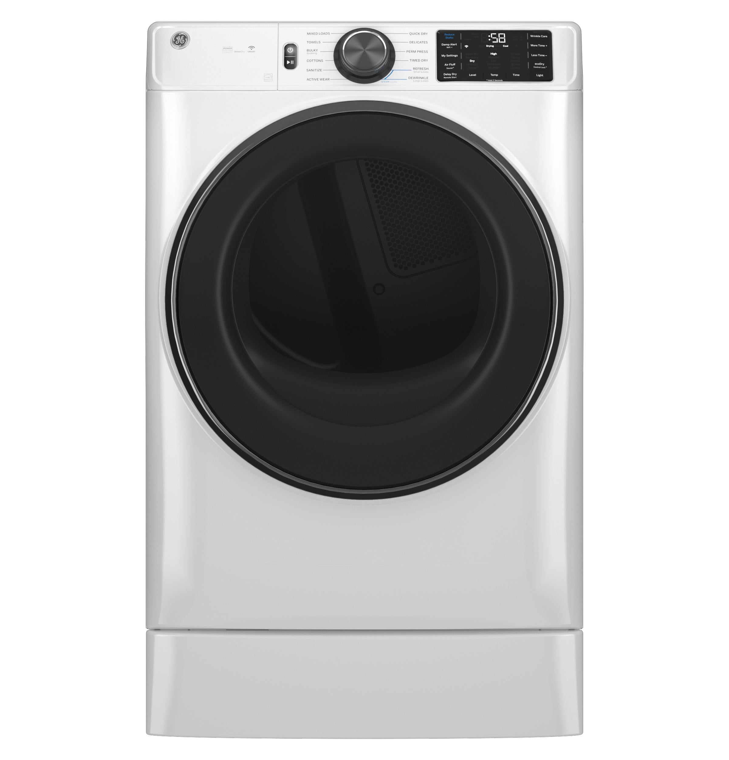 GFD65ESSVWW GE® ENERGY STAR® 7.8 cu. ft. Capacity Smart Front Load Electric Dryer with Steam and Sanitize Cycle