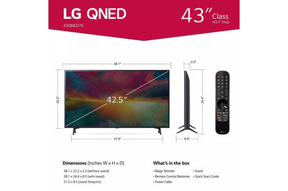 43QNED75URA LG 43 Inch Class QNED75 series LED 4K UHD Smart webOS 23 w/ ThinQ AI TV