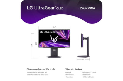 Lg 27GX790AB 27 Inch UltraGear OLED QHD 1440P 480Hz 0.03ms G-Sync® Compatible DisplayPort 2.1 Gaming Monitor