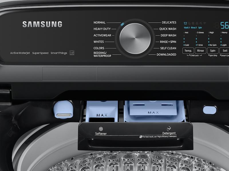 Samsung WA55CG7100AVUS 5.5 cu. ft. Extra-Large Capacity Smart Top Load Washer with Super Speed Wash in Brushed Black