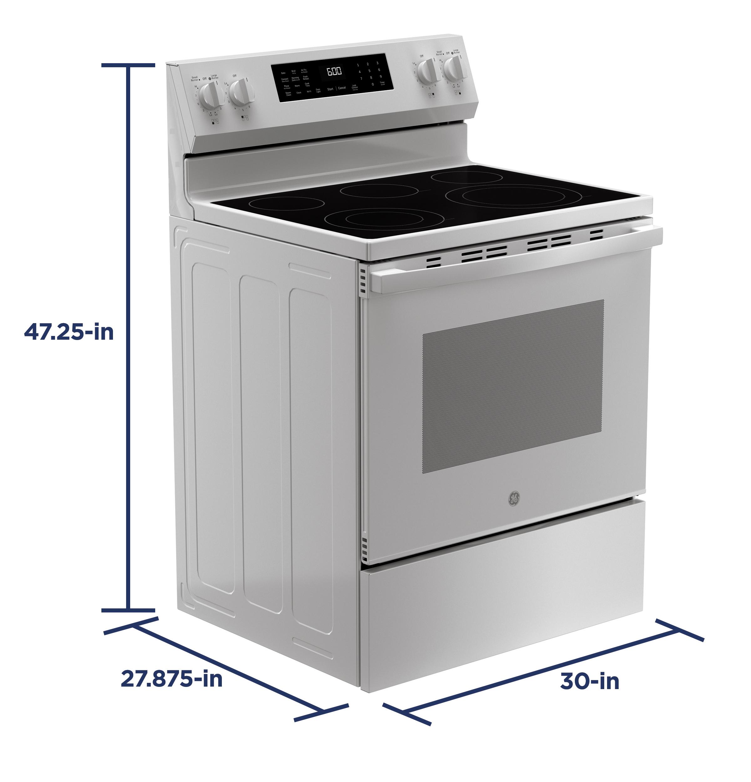 GRF600AVWW GE® 30" Free-Standing Electric Convection Range with No Preheat Air Fry and EasyWash™ Oven Tray