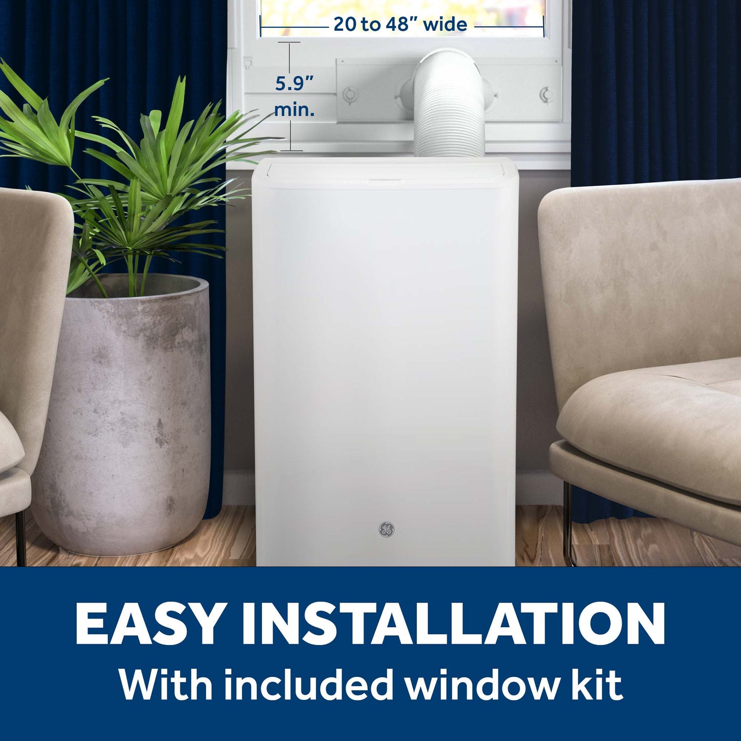 APLS08WWF GE® 8,000 BTU Class Smart Portable Air Conditioner for Medium Rooms up to 350 sq ft. (8,100 BTU DOE)
