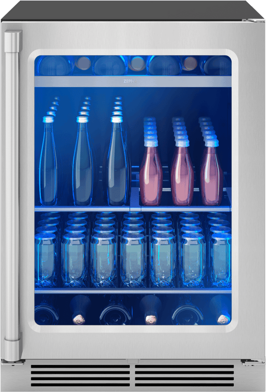 Zephyr PRPB24C01BG Presrv Pro Beverage Cooler, 24in Under Cabinet, SS+Glass, Reverse Door, 1 Zone