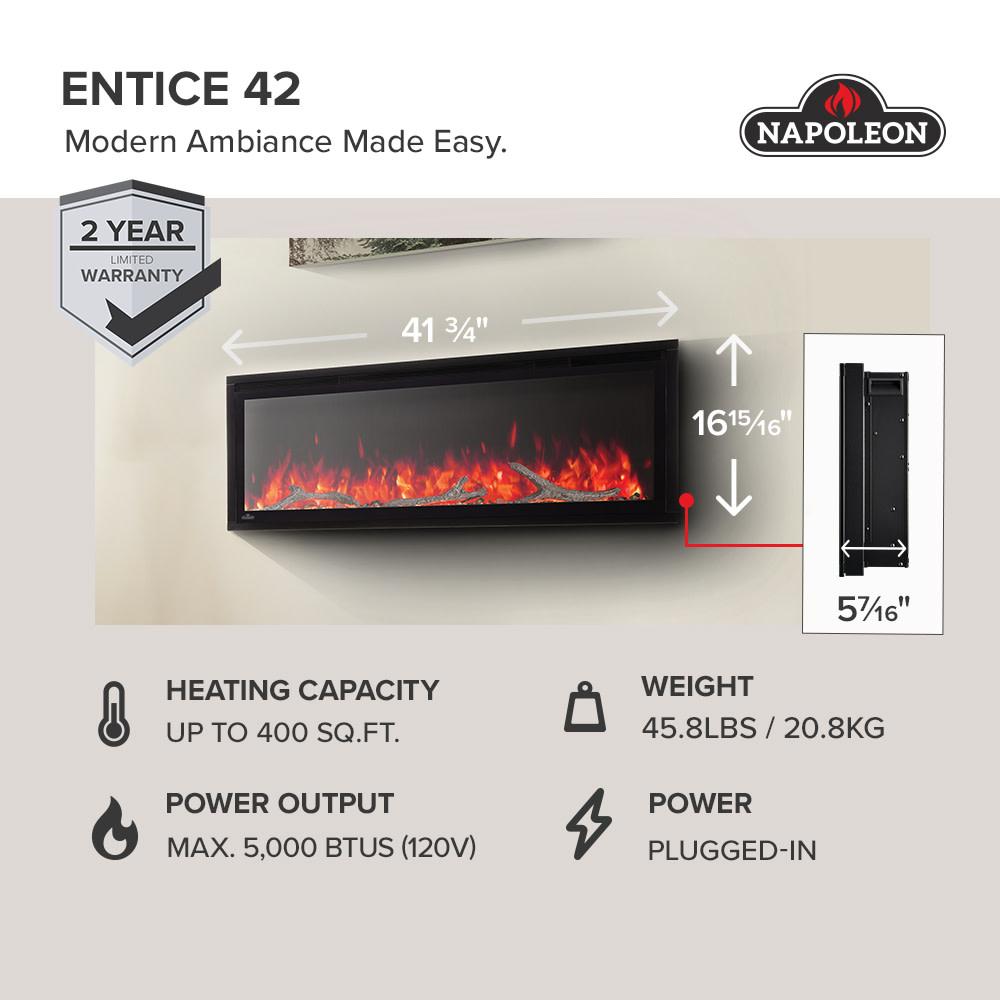 Napoleon Bbq NEFL42CFH1 Entice 42 Wall-Hanging Electric Fireplace