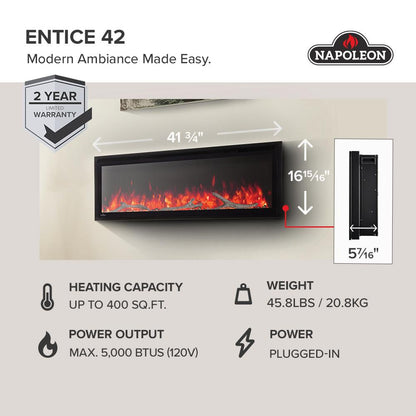 Napoleon Bbq NEFL42CFH1 Entice 42 Wall-Hanging Electric Fireplace