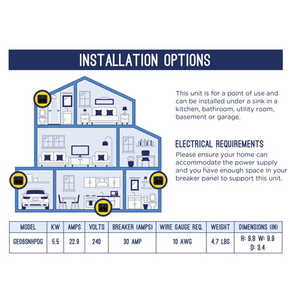 GE06SNHPDG GE® Tankless Electric Water Heater