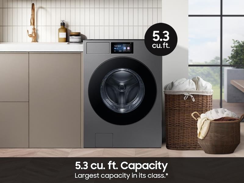 Samsung WF90F53ADS 5.3 cu. ft. Bespoke AI Ultra Capacity Front Load Washer with AI Home and AI OptiWash+ in Dark Steel