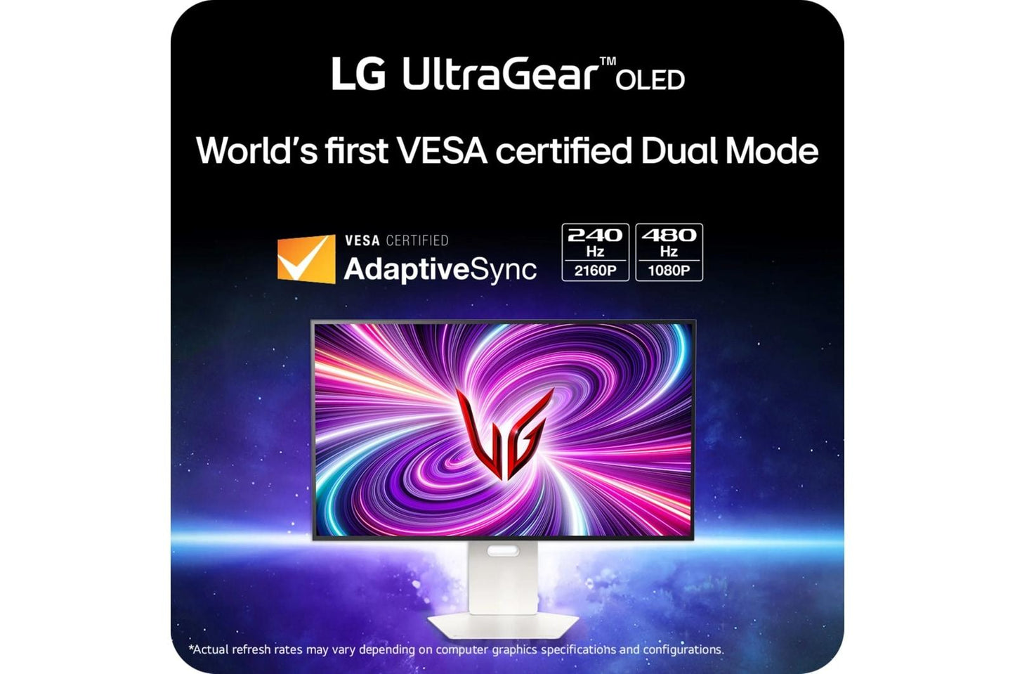 Lg 32GS95UVW 32 Inch UltraGear™ OLED Dual Mode 4K UHD 240Hz or FHD 480Hz 0.03ms G-Sync Compatible Gaming Monitor with Built In Speaker