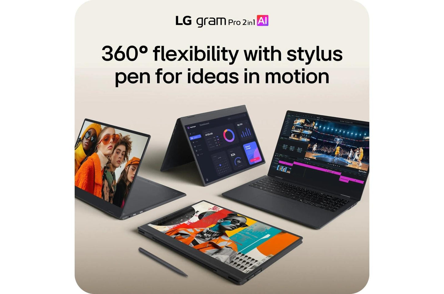 16T95TPKAA77U1 LG gram Pro 2-in-1 16 Inch, Windows 11 Home, Lightweight Dual AI Laptop, Intel® Core™ Ultra 7, 16GB RAM, 1TB SSD, Black