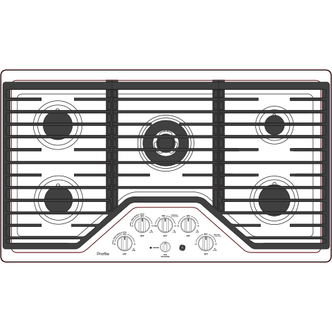 PGP9036SLSS GE Profile™ 36" Built-In Tri-Ring Gas Cooktop with 5 Burners and Included Extra-Large Integrated Griddle