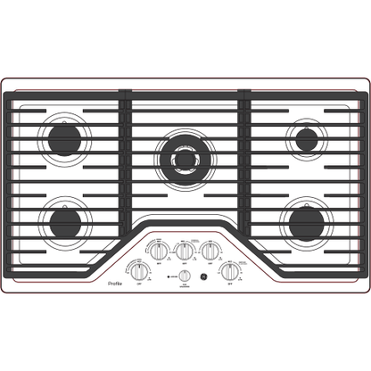 PGP9036SLSS GE Profile™ 36" Built-In Tri-Ring Gas Cooktop with 5 Burners and Included Extra-Large Integrated Griddle