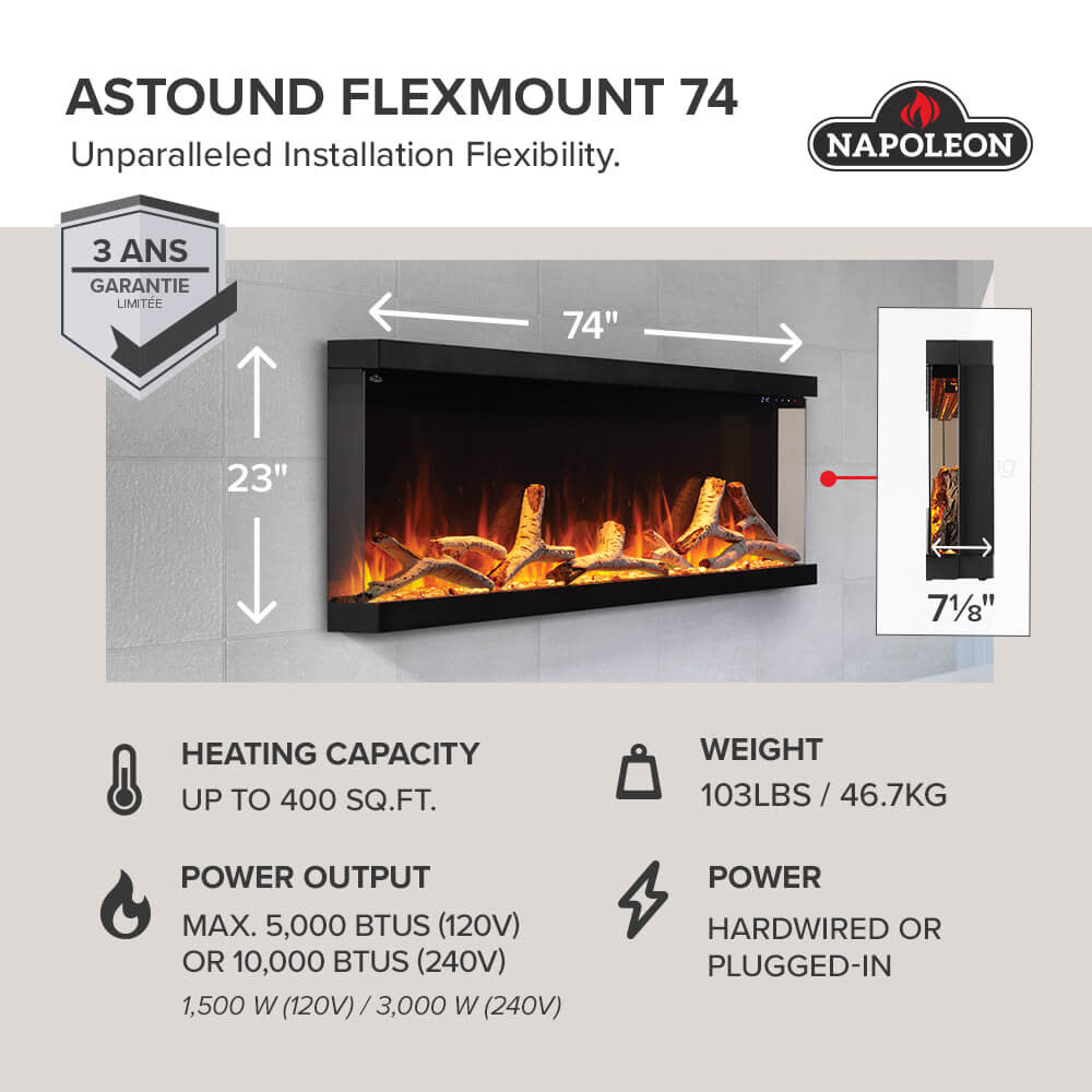 Napoleon Bbq NEFL74AB Astound 74 FlexMount Electric Fireplace