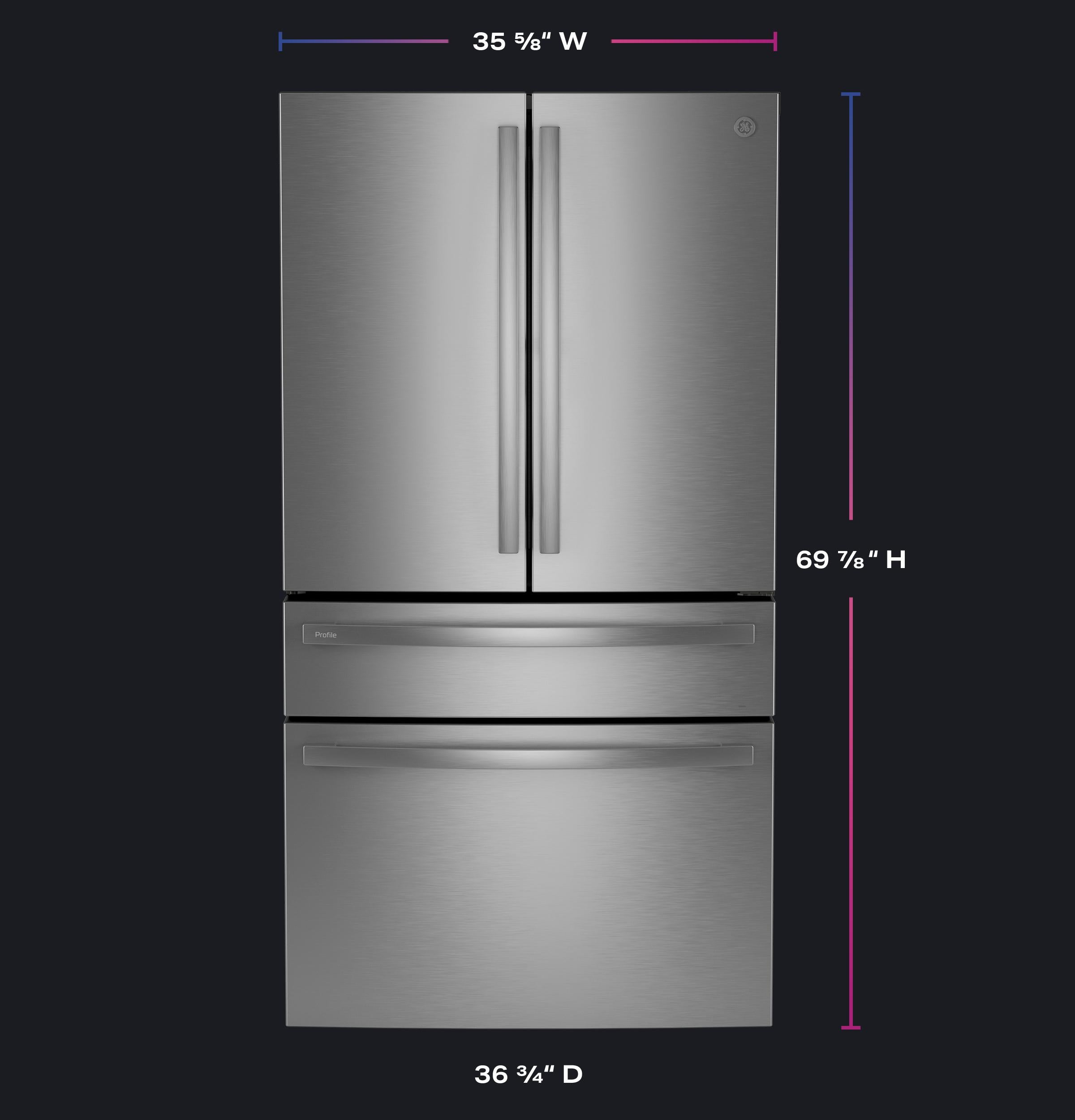 PGD29BYTFS GE Profile™ Series ENERGY STAR® 29 Cu. Ft. Smart Fingerprint Resistant 4-Door French-Door Refrigerator with Door In Door