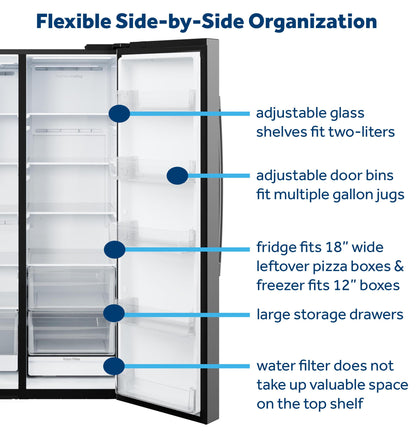 GZS24NYYFS GE® 23.6 Cu. Ft. Counter-Depth Side-By-Side Refrigerator with Extra Tall Dispenser and In-Door Icemaker